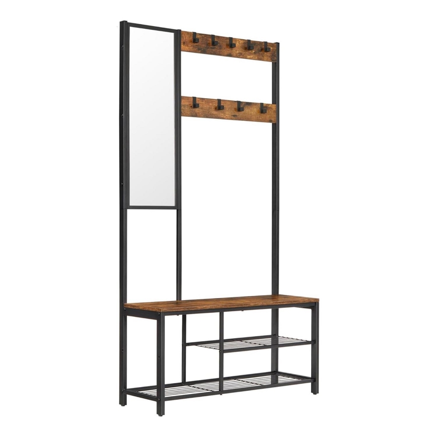 NAVOR Freestanding Coat Rack with Mirror, Brown/Black