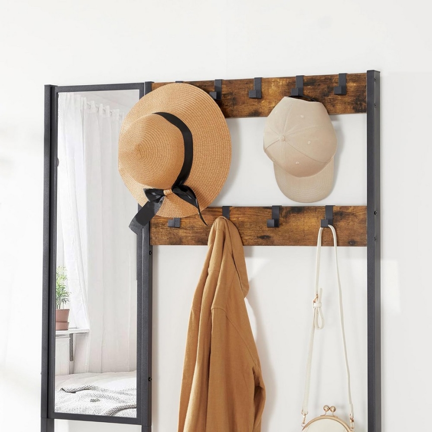NAVOR Freestanding Coat Rack with Mirror, Brown/Black