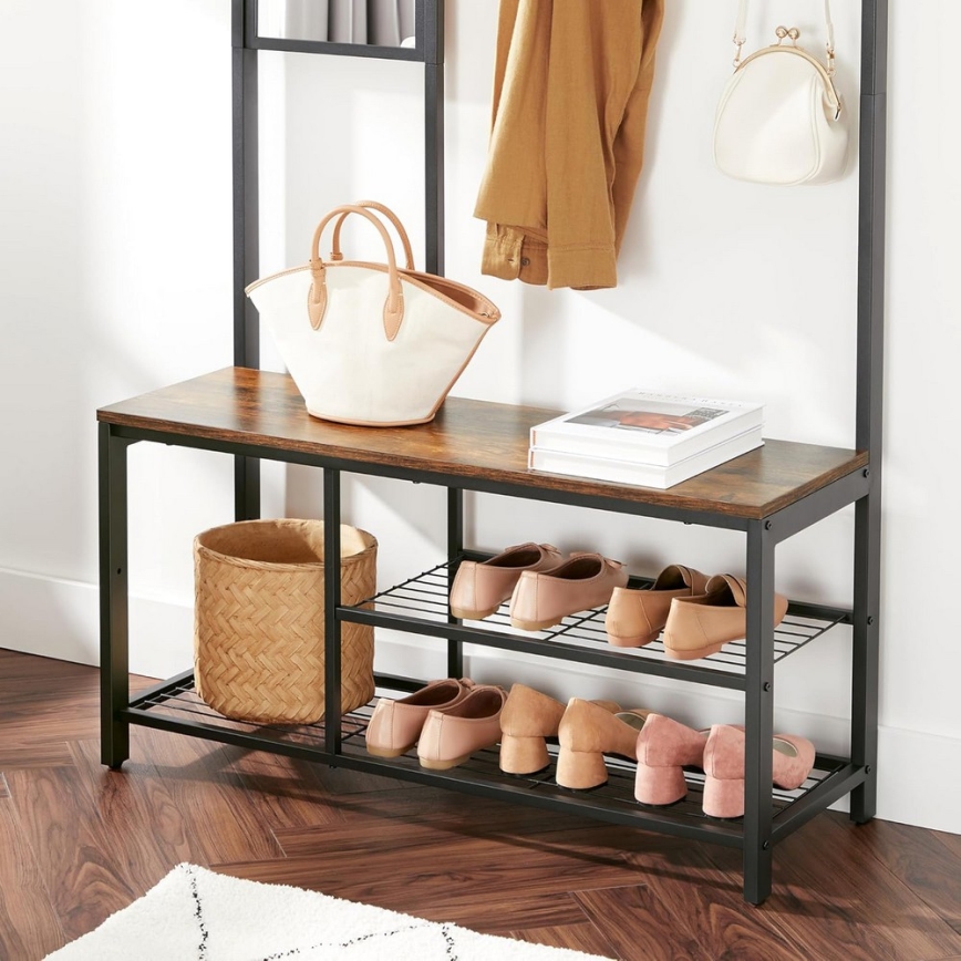 NAVOR Freestanding Coat Rack with Mirror, Brown/Black