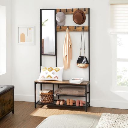 NAVOR Freestanding Coat Rack with Mirror, Brown/Black