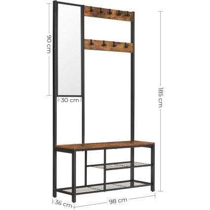NAVOR Freestanding Coat Rack with Mirror, Brown/Black