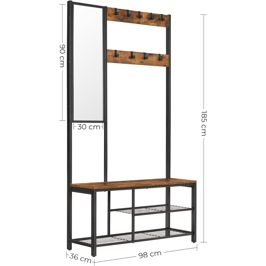 NAVOR Freestanding Coat Rack with Mirror, Brown/Black