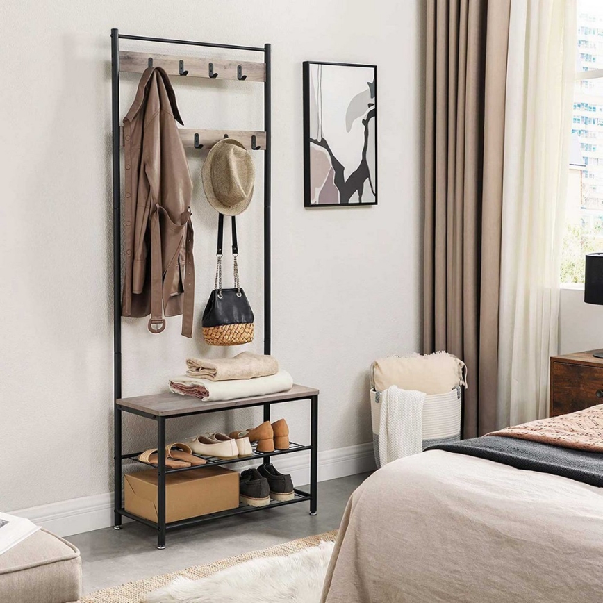 NAVOR Standing Coat Rack, Brown/Black