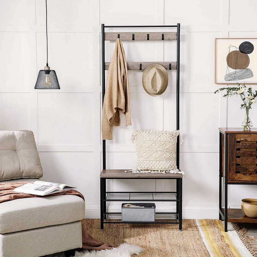 NAVOR Standing Coat Rack, Brown/Black