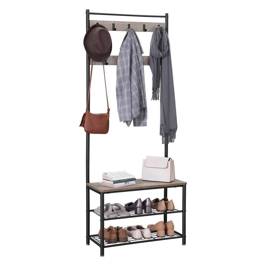 NAVOR Standing Coat Rack, Brown/Black