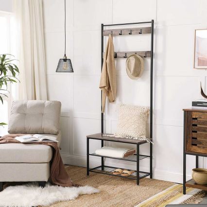 NAVOR Standing Coat Rack, Brown/Black