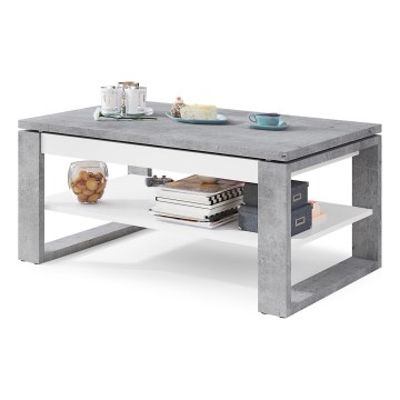 NEA Lift-Top Coffee Table with Shelf, Concrete Grey/White
