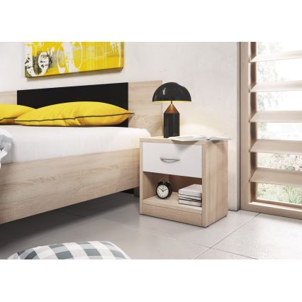 NED Bedside Table, Sonoma Oak/White