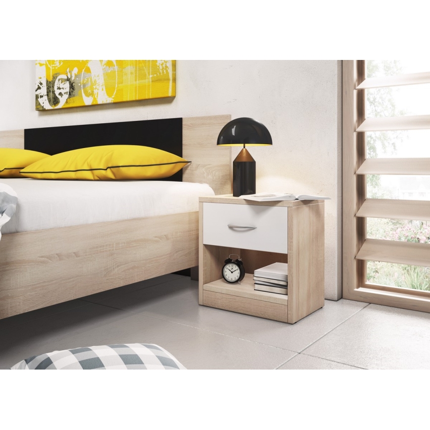 NED Bedside Table, Sonoma Oak/White