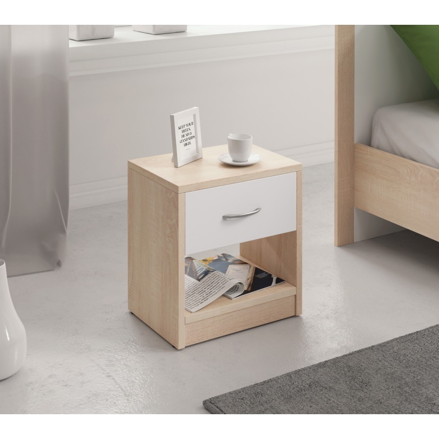 NED Bedside Table, Sonoma Oak/White