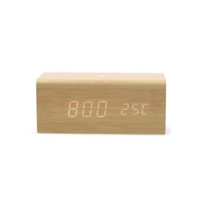 Digital Alarm Clock with LED Display and Thermometer, 5V/1xCR2032, Wooden