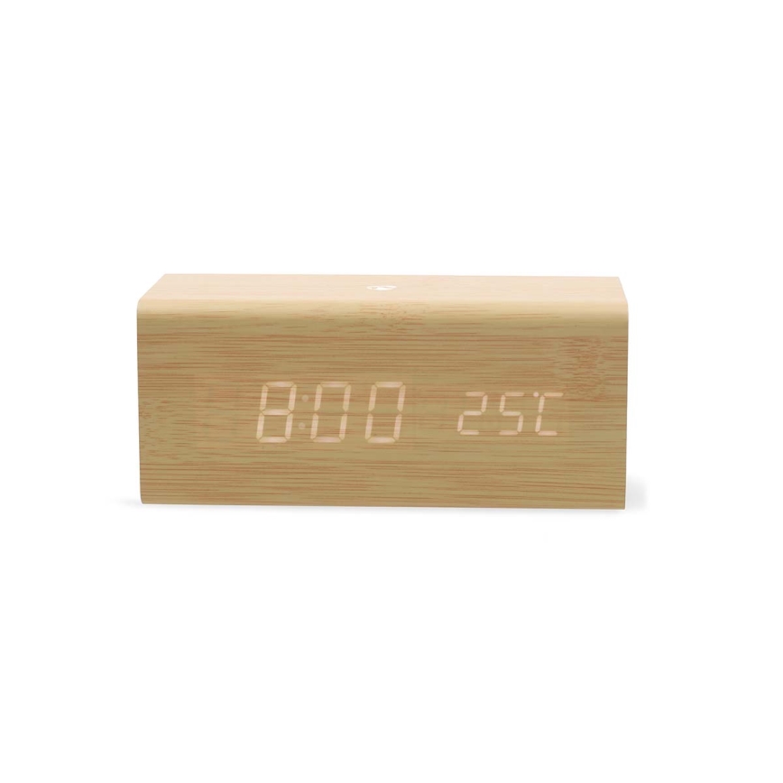 Digital Alarm Clock with LED Display and Thermometer, 5V/1xCR2032, Wooden