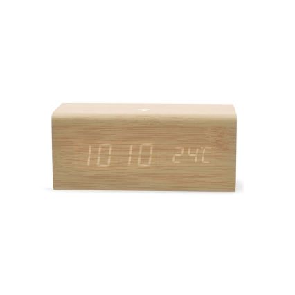 Digital Alarm Clock with LED Display and Thermometer, 5V/1xCR2032, Wooden