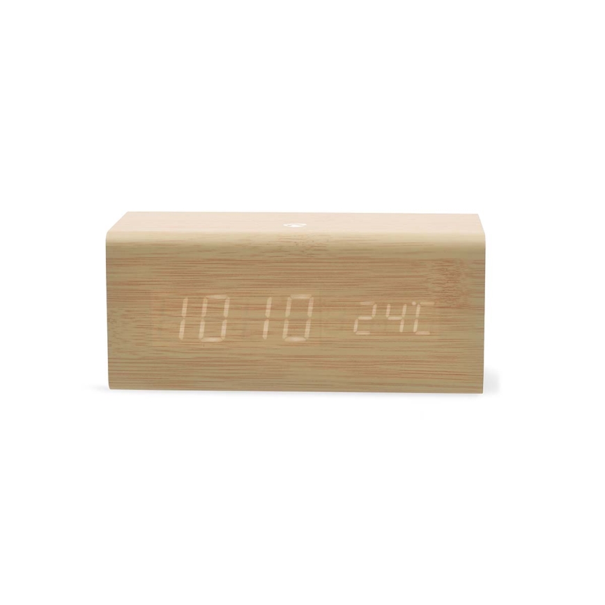 Digital Alarm Clock with LED Display and Thermometer, 5V/1xCR2032, Wooden