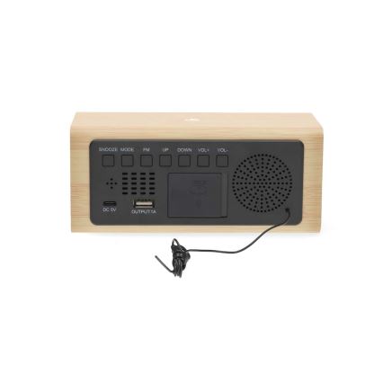 Digital Alarm Clock with LED Display and Thermometer, 5V/1xCR2032, Wooden