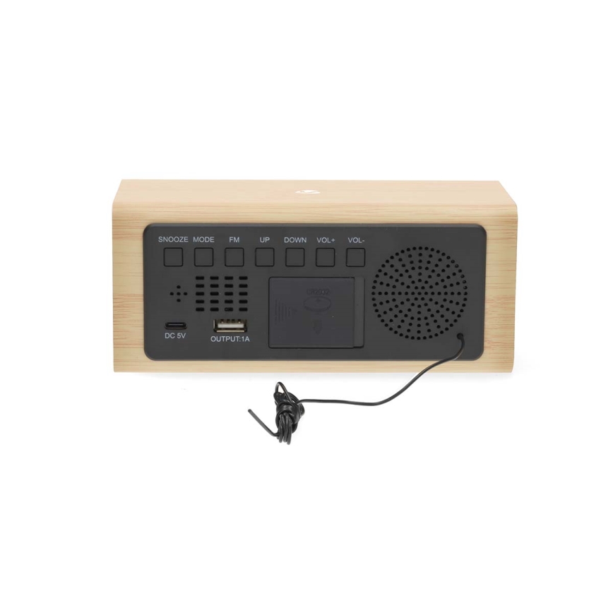 Digital Alarm Clock with LED Display and Thermometer, 5V/1xCR2032, Wooden