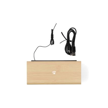 Digital Alarm Clock with LED Display and Thermometer, 5V/1xCR2032, Wooden