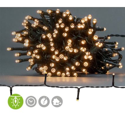 LED outdoor Christmas string lights 192xLED/7 functions/3xAA 14.9m IP44 warm white