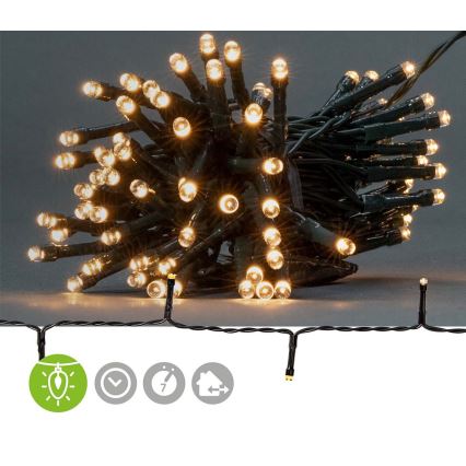 LED Outdoor Christmas chain 96xLED/7 functions/3xAA 7,7m IP44 warm white
