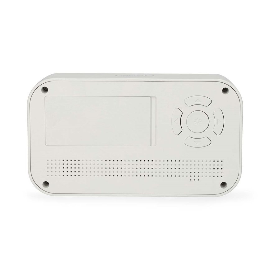 Digital alarm clock with thermometer and hygrometer, white, 2×AA