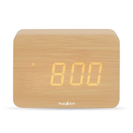 Wooden Digital Alarm Clock with LED Display and Thermometer (5V / 3×AAA)