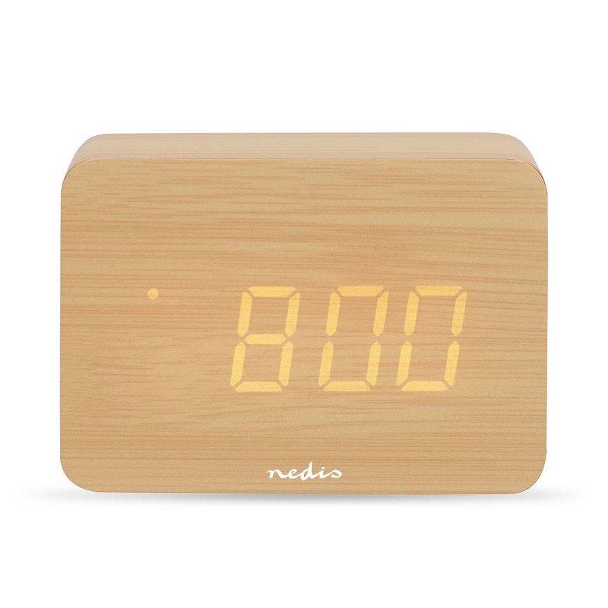 Wooden Digital Alarm Clock with LED Display and Thermometer (5V / 3×AAA)