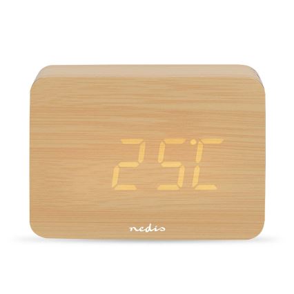 Wooden Digital Alarm Clock with LED Display and Thermometer (5V / 3×AAA)