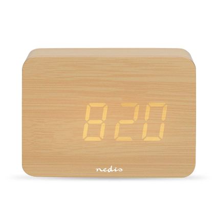 Wooden Digital Alarm Clock with LED Display and Thermometer (5V / 3×AAA)