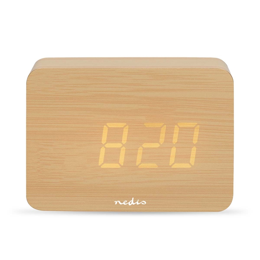 Wooden Digital Alarm Clock with LED Display and Thermometer (5V / 3×AAA)