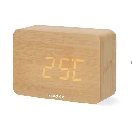 Wooden Digital Alarm Clock with LED Display and Thermometer (5V / 3×AAA)