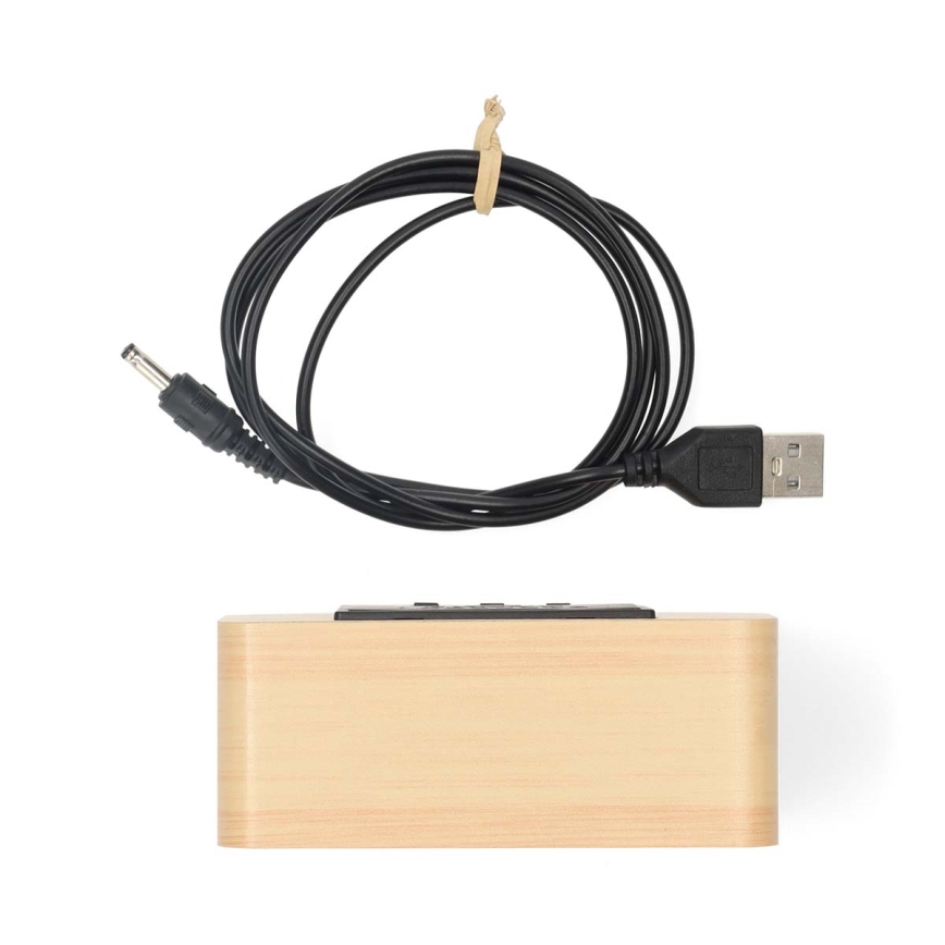 Wooden Digital Alarm Clock with LED Display and Thermometer (5V / 3×AAA)