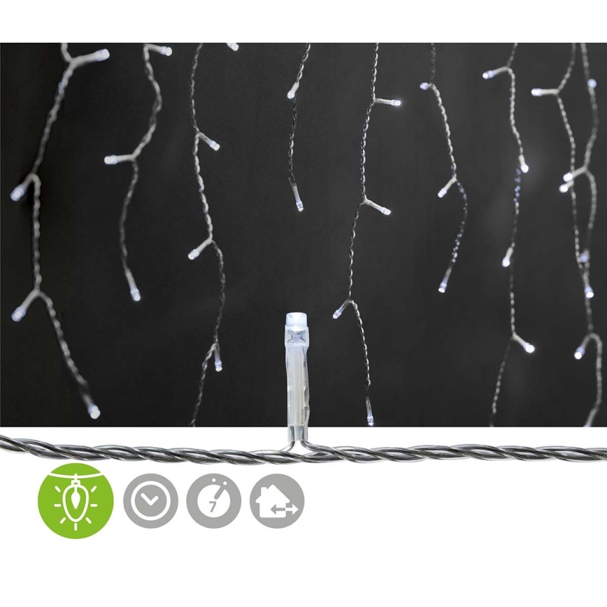 LED Outdoor Christmas curtain 180xLED/7 functions 10,9m IP44 cool white