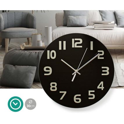 Wall clock 1xAA/1,5V glass 30 cm black