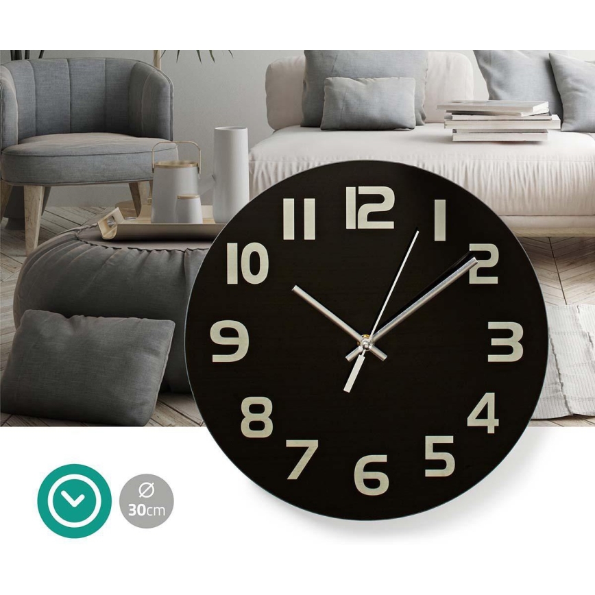 Wall clock 1xAA/1,5V glass 30 cm black