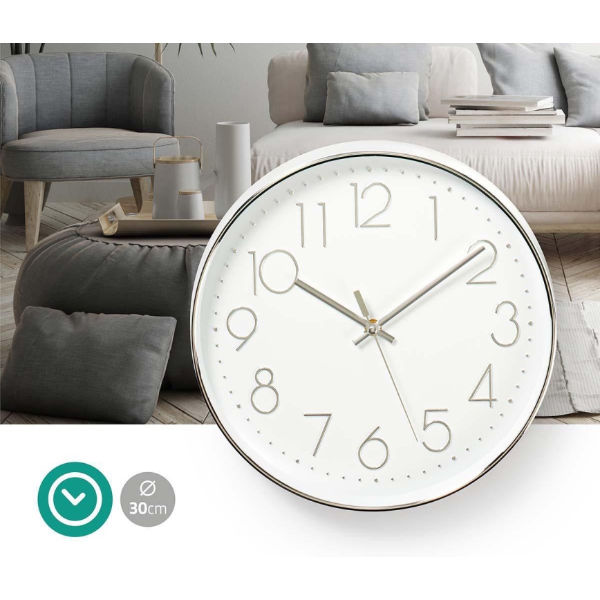 Wall clock 1xAA white/silver