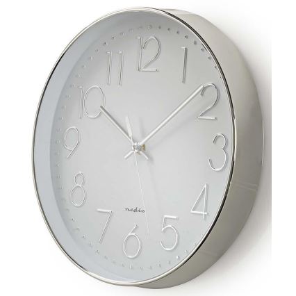 Wall clock 1xAA white/silver