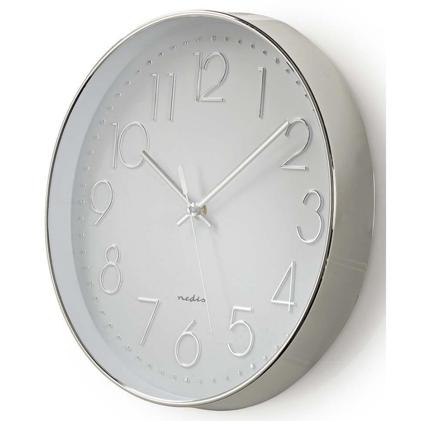 Wall clock 1xAA white/silver
