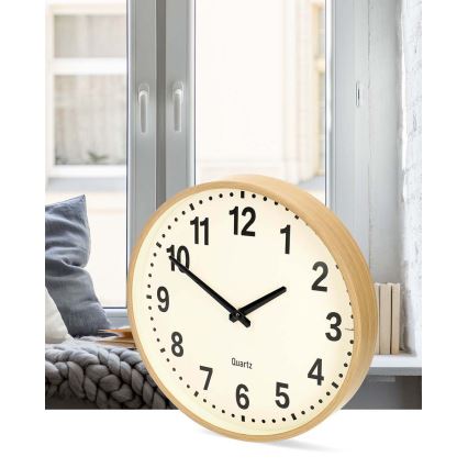 Wooden wall clock, Ø 30.8 cm, battery-powered (1×AA)