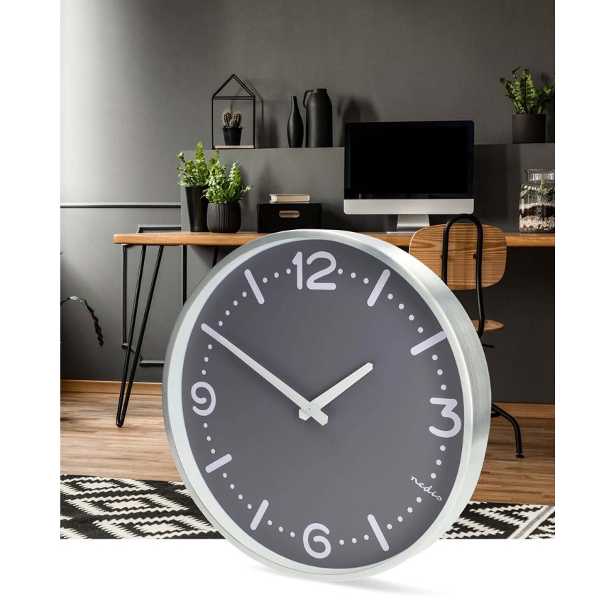 Wall clock Ø 30.5 cm, 1x AA, matte chrome