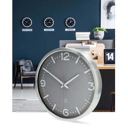 Wall clock Ø 30.5 cm 1×AA matte chrome/gray
