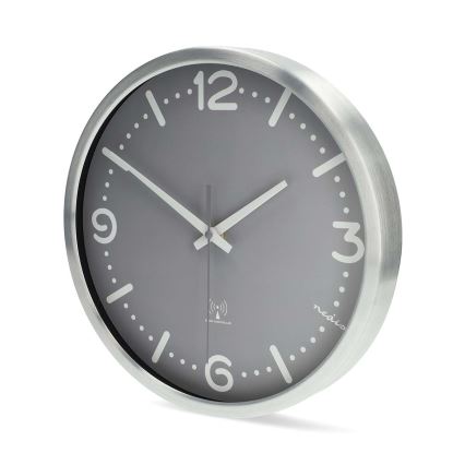 Wall clock Ø 30.5 cm 1×AA matte chrome/gray