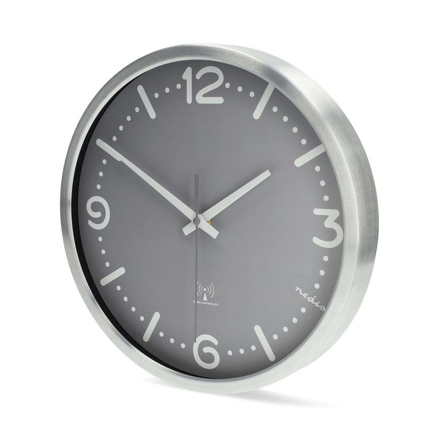 Wall clock Ø 30.5 cm 1×AA matte chrome/gray