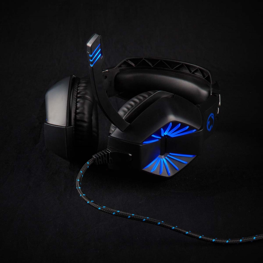 LED Gaming headphones with a microphone black/blue