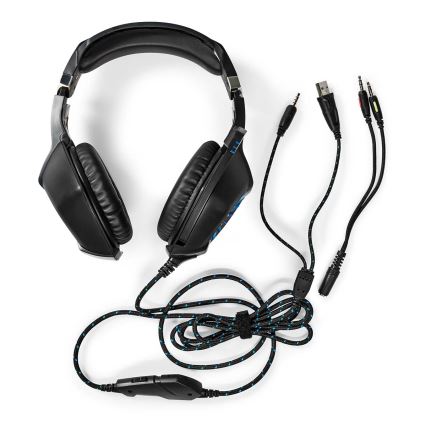 LED Gaming headphones with a microphone black/blue