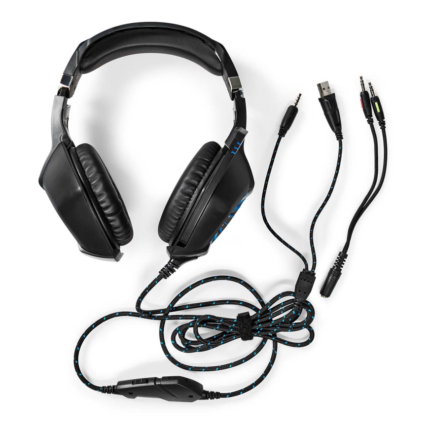 LED Gaming headphones with a microphone black/blue