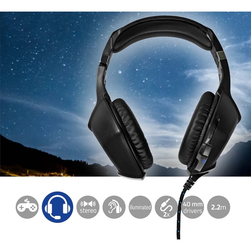 LED Gaming headphones with a microphone black/blue