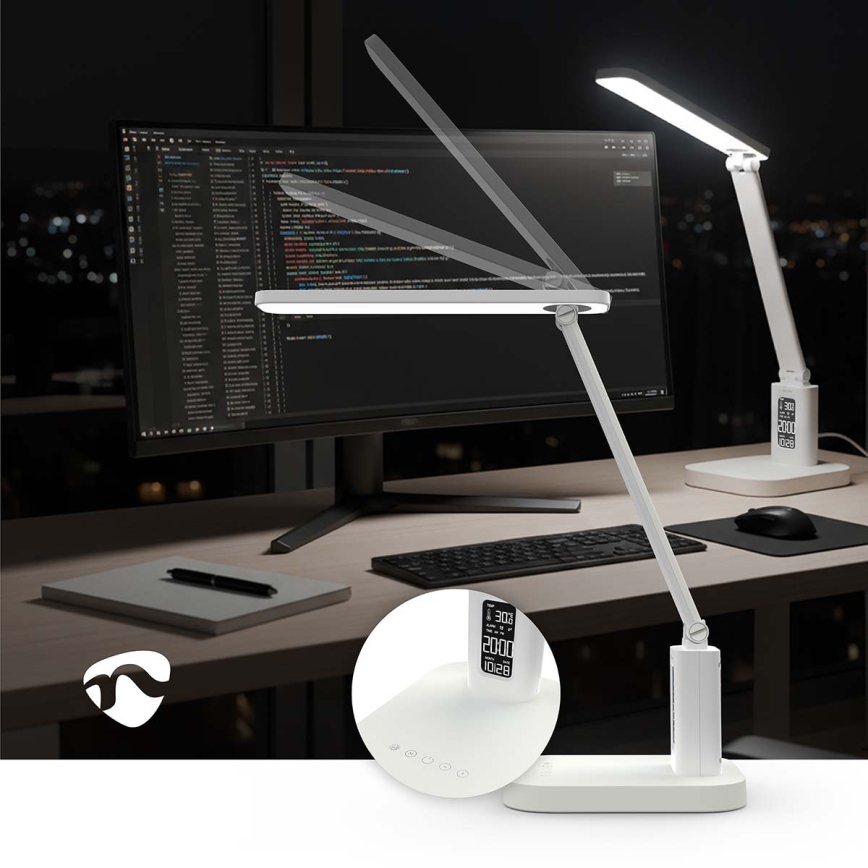 Dimmable rechargeable LED touch desk lamp with display LED/7,5W/1200 mAh 3000/4000/5700K CRI 90 white