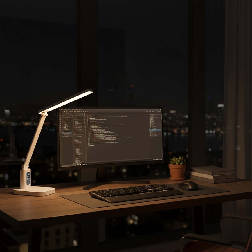 Dimmable rechargeable LED touch desk lamp with display LED/7,5W/1200 mAh 3000/4000/5700K CRI 90 white