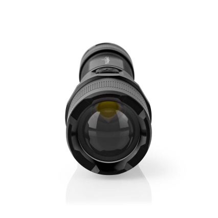 Dimmable LED Rechargeable Aluminum Flashlight — 10W, 5V, 2200 mAh, IPX4, Black