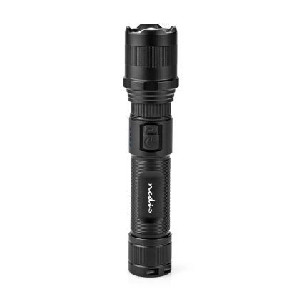 Dimmable LED Rechargeable Aluminum Flashlight — 10W, 5V, 2200 mAh, IPX4, Black